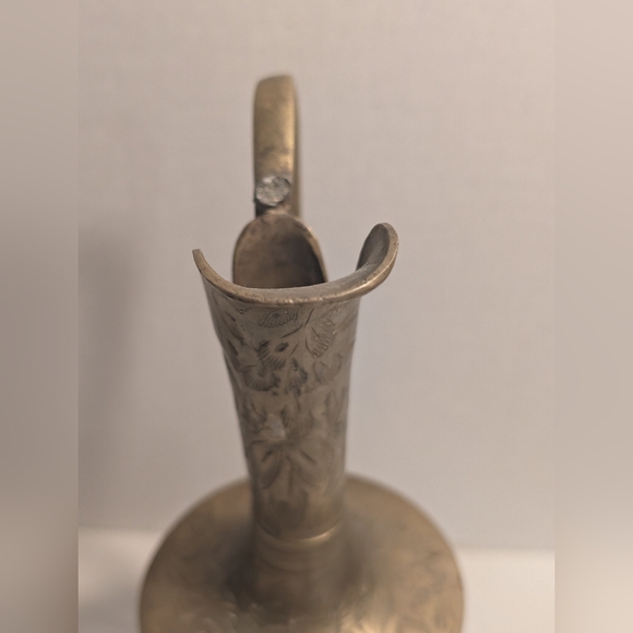 This is a vintage brass ewer or pitcher, likely crafted in India.  - Picture 4 of 8